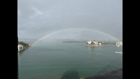 Sydney’s Bay Bridge under heavy rainfall