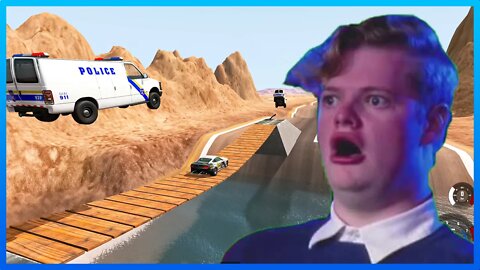 Police Chases - Cars vs Giant Pit & Cars vs Bridge - BeamNG Drive Crashes #305