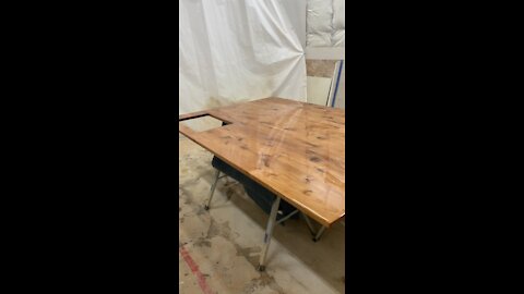 Epoxy resin flood coat on solid alder island countertop