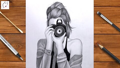 Girl holding camera drawing | Pencil Sketch drawing | Girl Drawing | How to draw | The Crazy Sketch