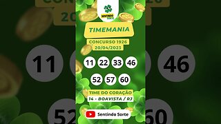 🍀 Resultado TIMEMANIA 1926 | 20/04/23 | Sentindo Sorte #shorts