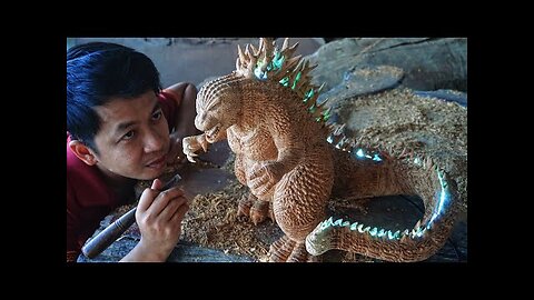 - Minus One. it took 4 weeks for us to make. Carving Godzilla wooden statue from movie Godzilla