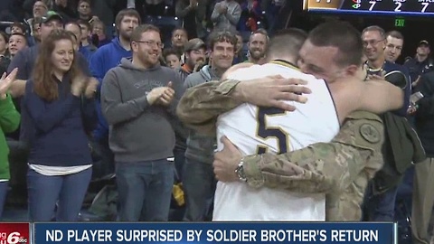 Notre Dame player surprised by soldier brother's return during game