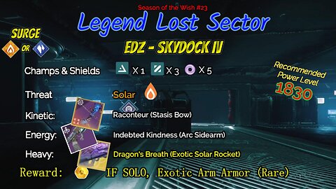 Destiny 2 Legend Lost Sector: EDZ - Skydock IV on my Arc Warlock 2-22-24
