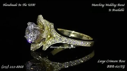 Large Yellow Gold Crimson Rose Diamond Engagement Ring