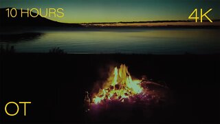Campfire at Sunset | Crackling Fire, Water & Atmospheric sounds for Sleeping | Relaxing | Studying