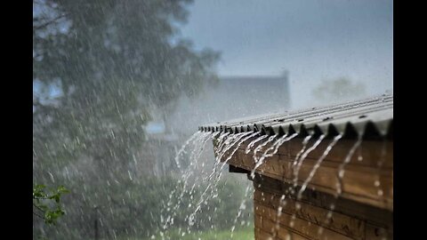 MEDIEVAL CITY ON RAINY DAY WITH THUNDER