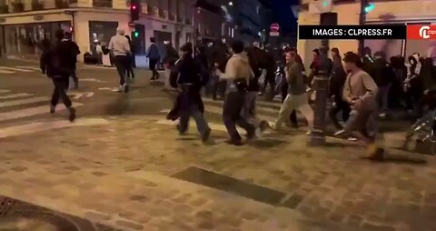 Muslims and communists are attacking police, looting stores and setting fires after Macron lost.