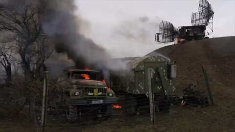 Aftermath of a Russian attack at a Ukrainian military site