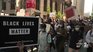 Protests continue throughout downtown Baltimore Monday night