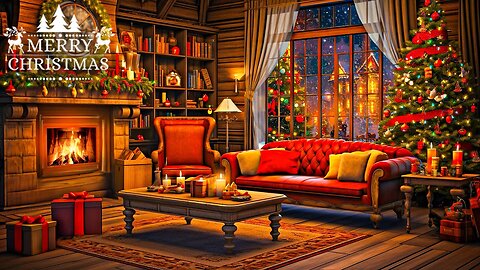 Christmas Background Music to Relax, Work or Sleep 🎁 Christmas Night Ambience & Cozy Fireplace Sound
