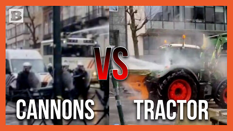 Farmer Fight! Police Push Back Protesting Farmer's Tractor with Water Cannons