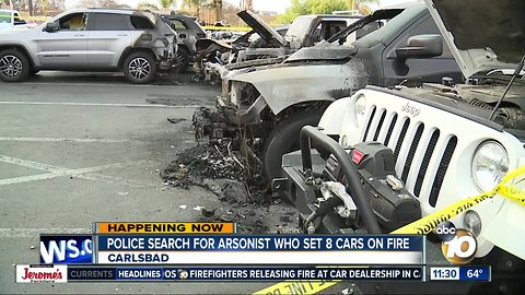 Search on for person who set cars on fire at Carlsbad dealership