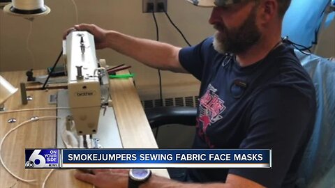 Smokejumpers sewing fabric face masks