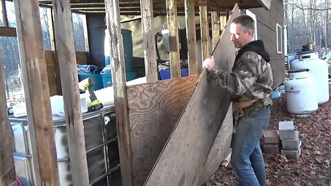 Putting Sheathing On The Off Grid Battery Shed