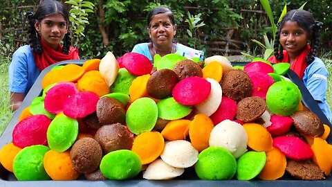 COLORFUL IDLI RECIPE | Mango, Vanilla, Chocolate, Pista, Strawberry Flavors Idli Making in Village