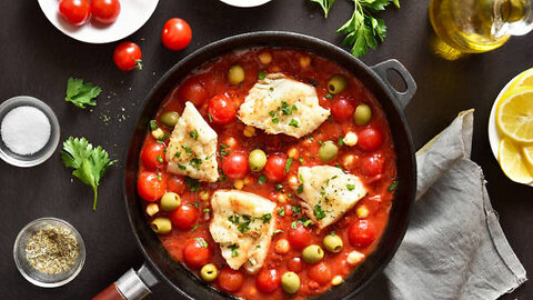 One-Pan Wonder: Mediterranean Cod with Tomatoes, Olives & Herbs