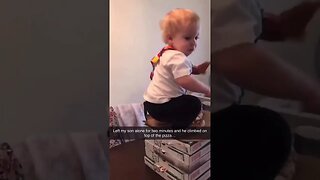 Toddler climbed at the top of the pizza after being left alone for two minutes