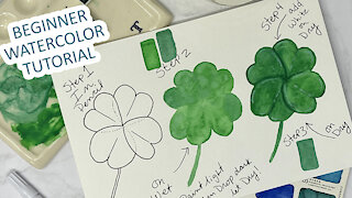 Watercolor Tutorial [Four Leaf Clover] For Beginners - St. Patrick's Day Painting - Tips & Tricks