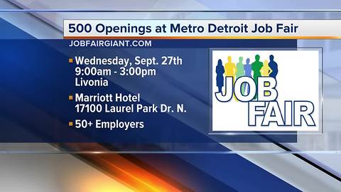 500 jobs open at the Metro Detroit Job Fair on Wednesday, September 27, 2017