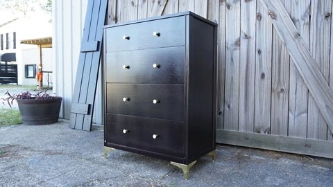 Furniture Refinishing- Refinishing a Mid Century Dresser (Using Black Dye + Black lacquer)