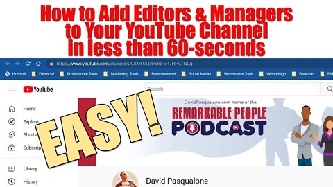 How to Add Editors & Managers to Your YouTube Channel in less than 60-seconds. EASY!