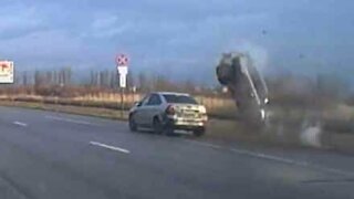 Car spectacularly flips over in dramatic road accident in Russia!