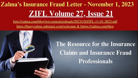 Zalma's Insurance Fraud Letter - November 1, 2023