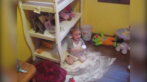 Baby Girl Spills Baby Powder On The Floor