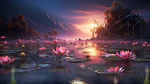 Sleep Instantly with Calming Piano Music | Peaceful Sunset & Waterlilies | Stress Relief