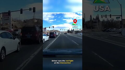 Driver runs the red lightat the intersection.