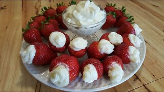 Easy 2 Ingredient Cream Cheese Fruit Dip - Stuffed Strawberries - The Hillbilly Kitchen