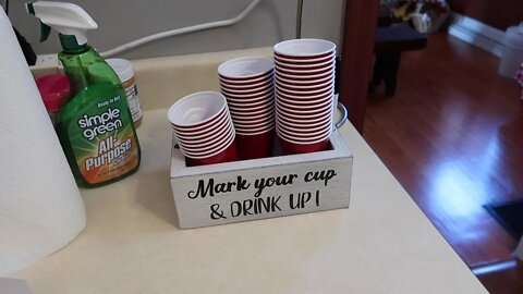 Double Solo Disposable Cup Holder with Marker Slot Mark Your Cup and Drink Up Drink Dispenser Wood