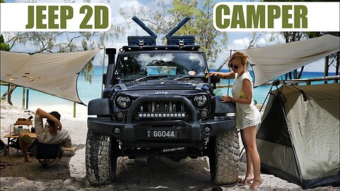 JEEP CAMPING in Moreton Island, tarp setup - Sounds of Camping