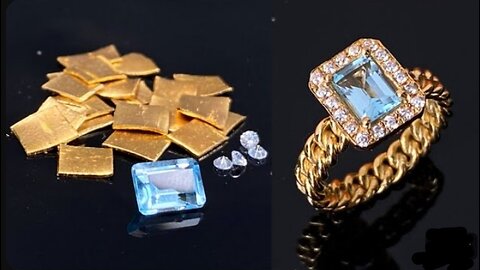 cuban chain ring with sky blue topaz - gold ring making video #viral
