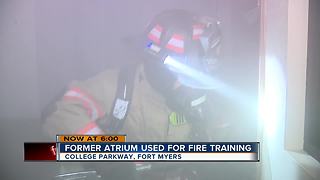 Former atrium building being used for fire training