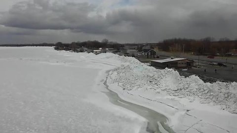 Drone video captures stunning ice mountains on Lake Erie