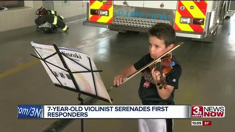 7 year-old violinist serenades first responders