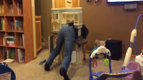 Hilarious Dad Gets Stuck In Toy Kitchen