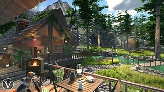 Forest Cabin | Day & Sunset Ambience | Firepit, River, Birds & Nature Sounds