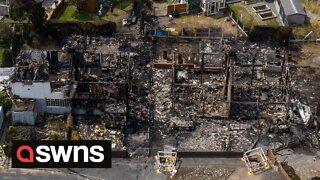Drone footage show row of houses decimated by fire in Barnsley, UK
