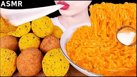 ASMR MUKBANG｜CHEESY CARBO FIRE NOODLES, CHEESE BALLS 꾸덕꾸덕 까르보 불닭볶음면, 뿌링클 치즈볼 EATING SOUNDS 먹방