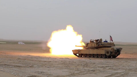 B-Roll of NAVCENT CMDR fires from M1A2 Abrams