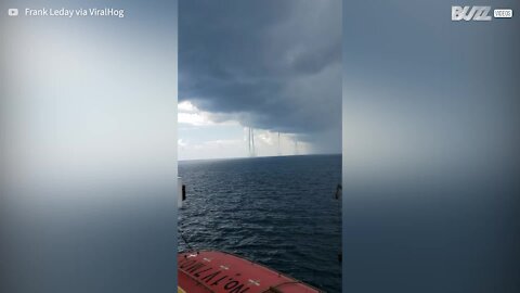 Multiple waterspouts form in the Gulf of Mexico