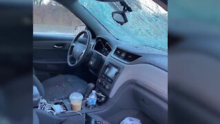 Woman's windshield smashed by ice