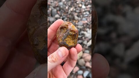 Limonite stained agate nodule found in the dirt!
