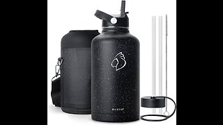 BUZIO Insulated Water Bottle 64 oz with Straw Lid and Flex Lid, 64oz Stainless Steel Water Bott...