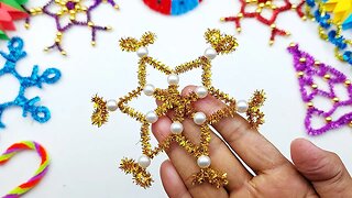Pipe Cleaner Crafts For Christmas | Christmas Snowflake Making | Chenille Wire Crafts