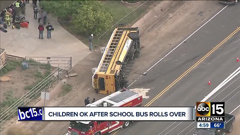 Children OK after school bus rolls involved in West Valley crash