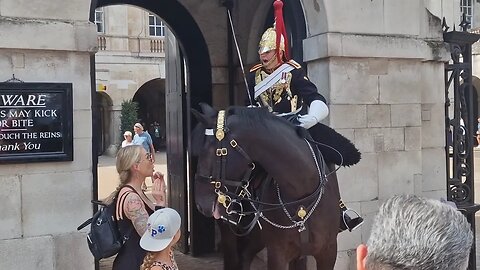 Tourist tries adjust the bridle near the horses mouth her helping hand did not go down well GET back